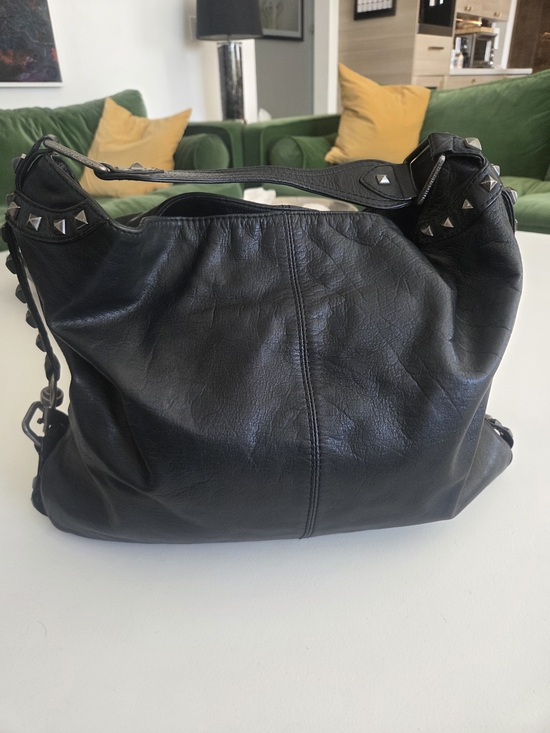 Rebecca Minkoff Handbags - Rebecca Minkoff Studded Hobo Black Leather Pyramid Studs, Cardinal Bird Lining
